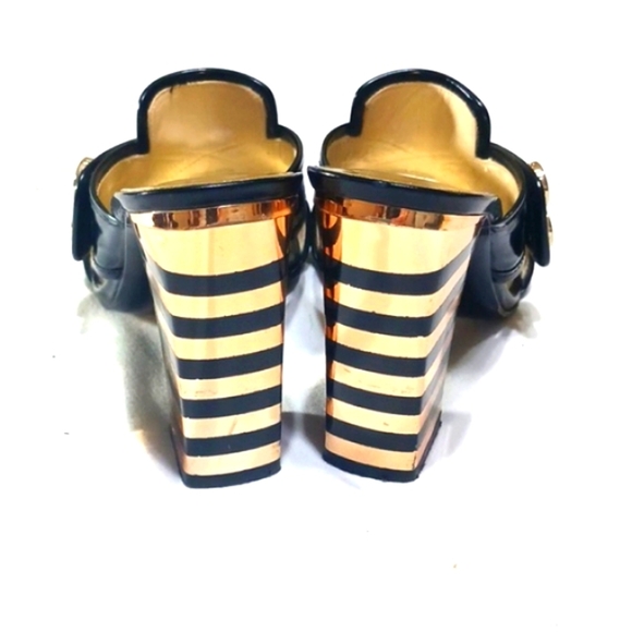 Marc By Marc Jacobs Gold and Black Block Heels Open Toe Mules Size 6 - Picture 4 of 9